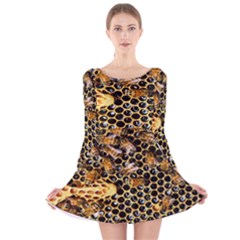 Queen Cup Honeycomb Honey Bee Long Sleeve Velvet Skater Dress by BangZart