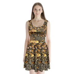 Queen Cup Honeycomb Honey Bee Split Back Mini Dress  by BangZart