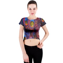 Pretty Peacock Feather Crew Neck Crop Top by BangZart