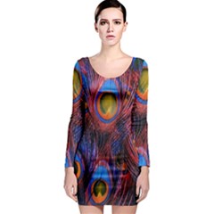 Pretty Peacock Feather Long Sleeve Bodycon Dress by BangZart