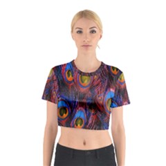 Pretty Peacock Feather Cotton Crop Top by BangZart