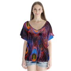 Pretty Peacock Feather Flutter Sleeve Top by BangZart