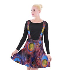 Pretty Peacock Feather Suspender Skater Skirt by BangZart