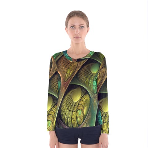 Psytrance Abstract Colored Pattern Feather Women s Long Sleeve Tee by BangZart