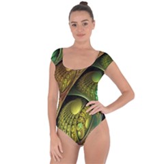 Psytrance Abstract Colored Pattern Feather Short Sleeve Leotard  by BangZart