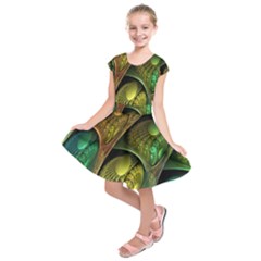 Psytrance Abstract Colored Pattern Feather Kids  Short Sleeve Dress by BangZart