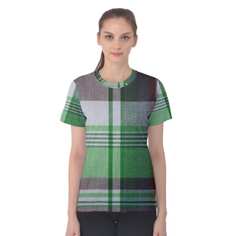 Plaid Fabric Texture Brown And Green Women s Cotton Tee by BangZart