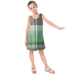 Plaid Fabric Texture Brown And Green Kids  Sleeveless Dress by BangZart