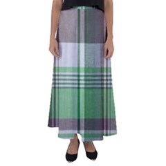 Plaid Fabric Texture Brown And Green Flared Maxi Skirt