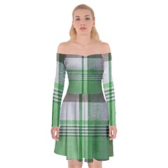 Plaid Fabric Texture Brown And Green Off Shoulder Skater Dress by BangZart