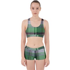 Plaid Fabric Texture Brown And Green Work It Out Sports Bra Set