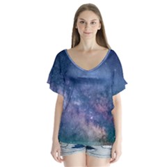 Galaxy Nebula Astro Stars Space Flutter Sleeve Top by paulaoliveiradesign