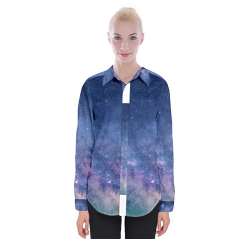 Galaxy Nebula Astro Stars Space Womens Long Sleeve Shirt by paulaoliveiradesign