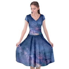 Galaxy Nebula Astro Stars Space Cap Sleeve Wrap Front Dress by paulaoliveiradesign