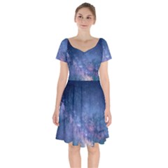 Galaxy Nebula Astro Stars Space Short Sleeve Bardot Dress by paulaoliveiradesign