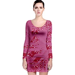 Pink Circuit Pattern Long Sleeve Bodycon Dress by BangZart