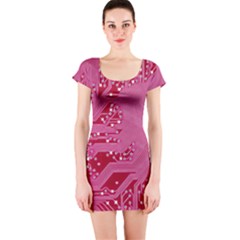 Pink Circuit Pattern Short Sleeve Bodycon Dress by BangZart