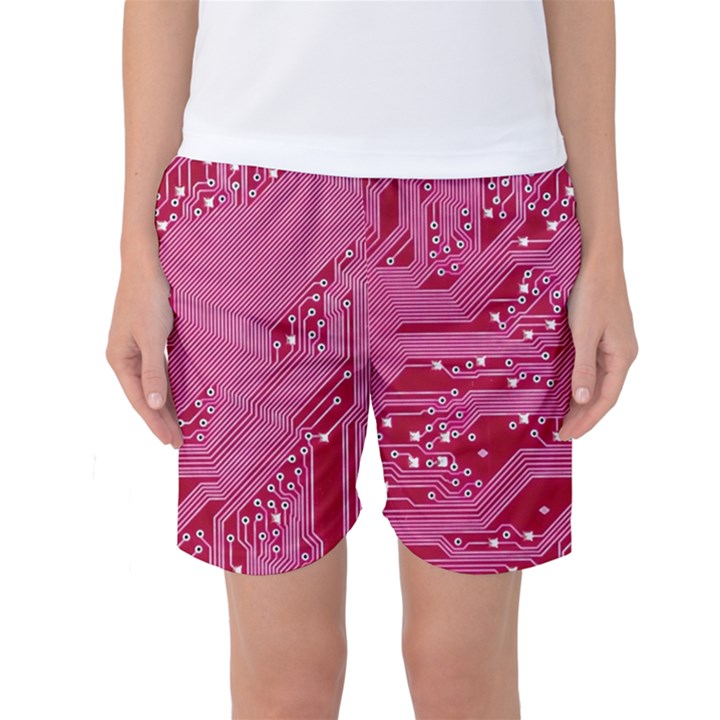 Pink Circuit Pattern Women s Basketball Shorts