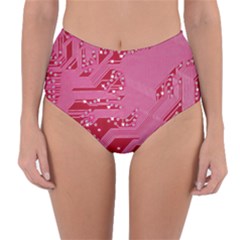 Pink Circuit Pattern Reversible High-waist Bikini Bottoms by BangZart