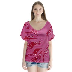 Pink Circuit Pattern Flutter Sleeve Top by BangZart