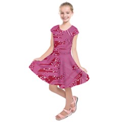 Pink Circuit Pattern Kids  Short Sleeve Dress by BangZart