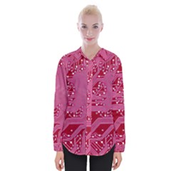 Pink Circuit Pattern Womens Long Sleeve Shirt