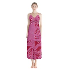 Pink Circuit Pattern Button Up Chiffon Maxi Dress by BangZart