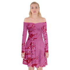 Pink Circuit Pattern Off Shoulder Skater Dress by BangZart