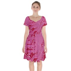 Pink Circuit Pattern Short Sleeve Bardot Dress by BangZart