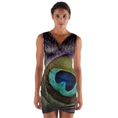 Peacock Feather Wrap Front Bodycon Dress by BangZart