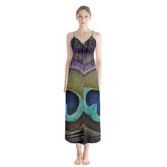 Peacock Feather Button Up Chiffon Maxi Dress