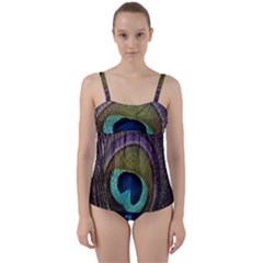 Peacock Feather Twist Front Tankini Set