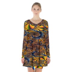 Pattern Bright Long Sleeve Velvet V-neck Dress by BangZart