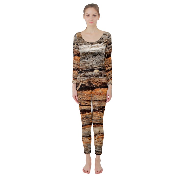 Natural Wood Texture Long Sleeve Catsuit