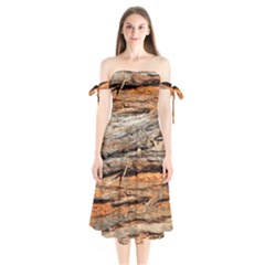 Natural Wood Texture Shoulder Tie Bardot Midi Dress by BangZart