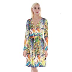 Multicolor Anime Colors Colorful Long Sleeve Velvet Front Wrap Dress by BangZart