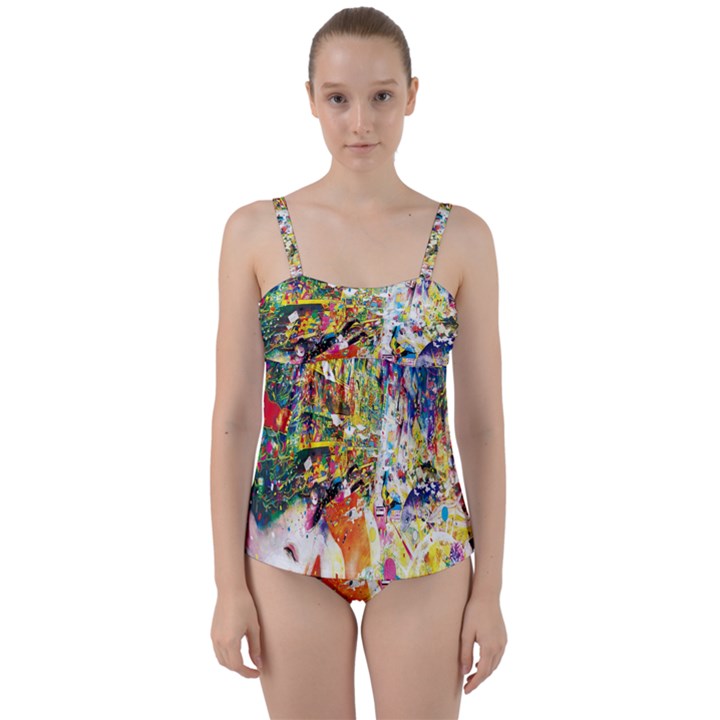 Multicolor Anime Colors Colorful Twist Front Tankini Set