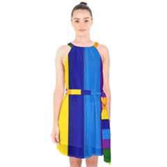 Paper Rainbow Colorful Colors Halter Collar Waist Tie Chiffon Dress