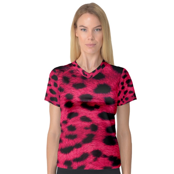 Leopard Skin V-Neck Sport Mesh Tee