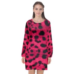 Leopard Skin Long Sleeve Chiffon Shift Dress  by BangZart