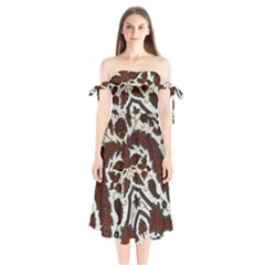 Javanese Batik Shoulder Tie Bardot Midi Dress by BangZart