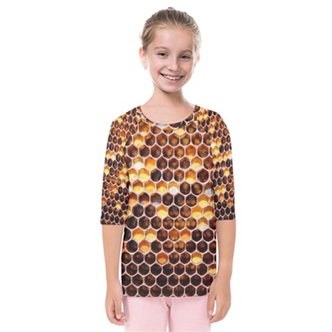 Honey Honeycomb Pattern Kids  Quarter Sleeve Raglan Tee by BangZart