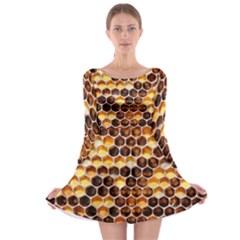 Honey Honeycomb Pattern Long Sleeve Skater Dress by BangZart