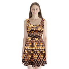 Honey Honeycomb Pattern Split Back Mini Dress  by BangZart