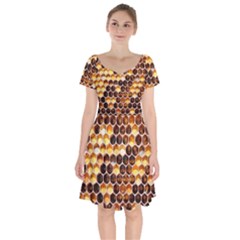 Honey Honeycomb Pattern Short Sleeve Bardot Dress by BangZart