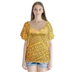 Gold Pattern Flutter Sleeve Top by BangZart