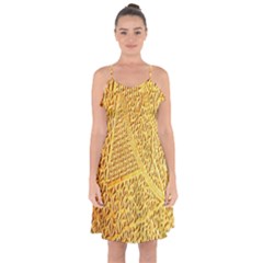 Gold Pattern Ruffle Detail Chiffon Dress by BangZart