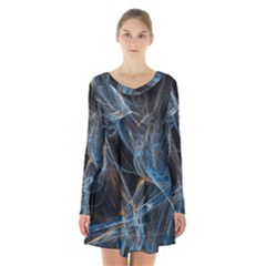 Fractal Tangled Minds Long Sleeve Velvet V-neck Dress by BangZart