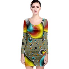 Fractals Random Bluray Long Sleeve Bodycon Dress by BangZart