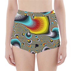 Fractals Random Bluray High-waisted Bikini Bottoms by BangZart